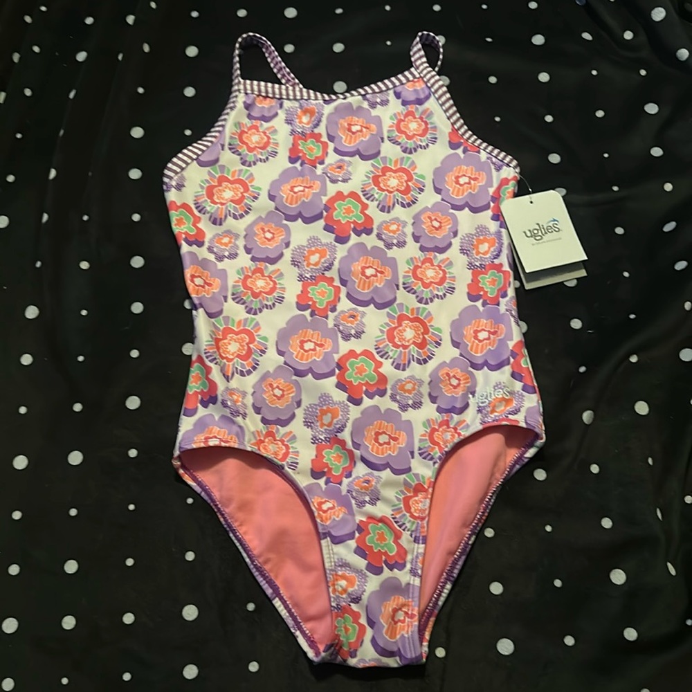 Dolfin Uglies Posies Print One-Piece Swimsuit: WHITE/PURPLE:NEW WITH TAGS: SZ 16